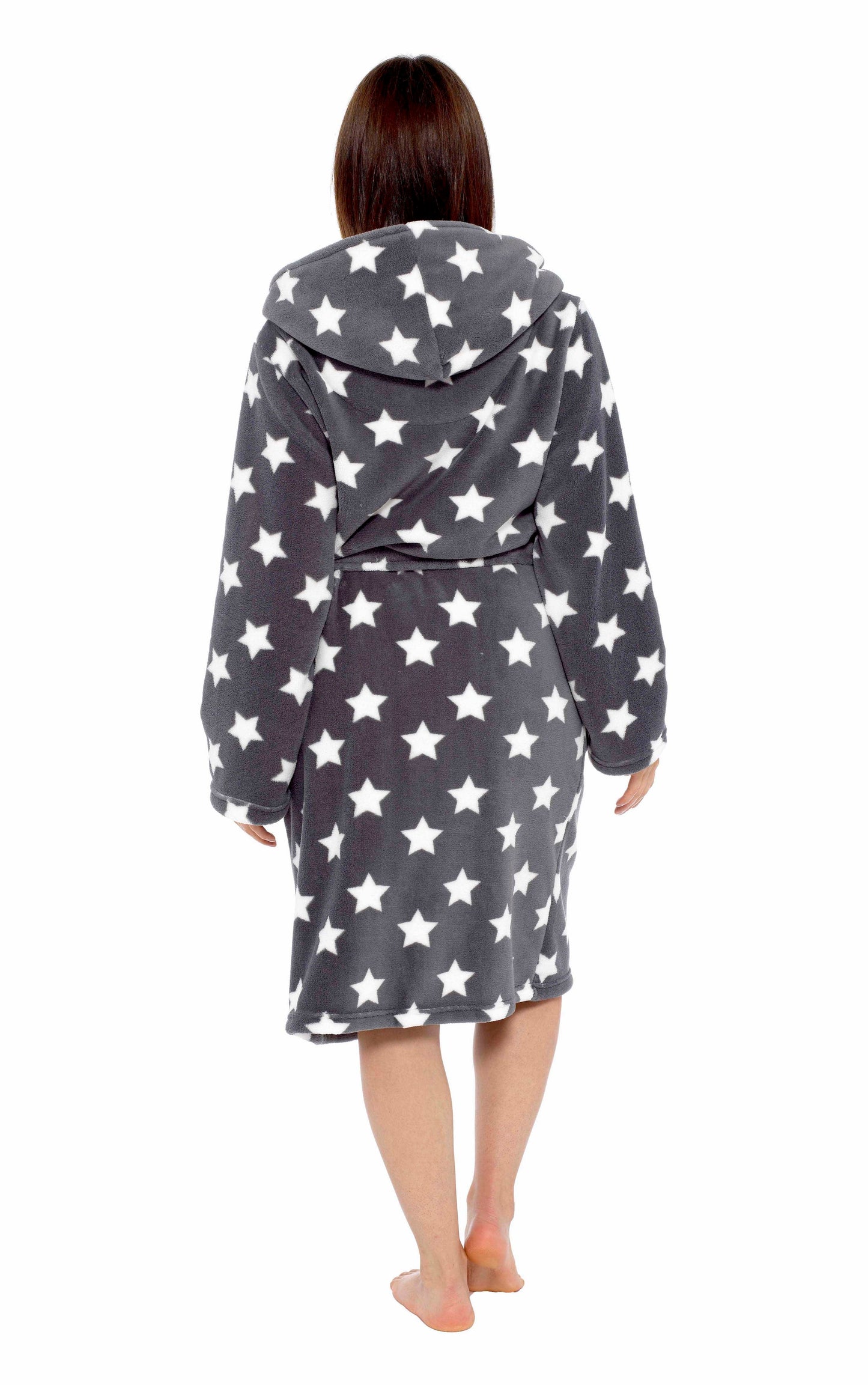 Stars Plush Fleece Hooded Robe Dressing Gown With Reversible Sherpa Lining Daisy Dreamer Dressing Gown