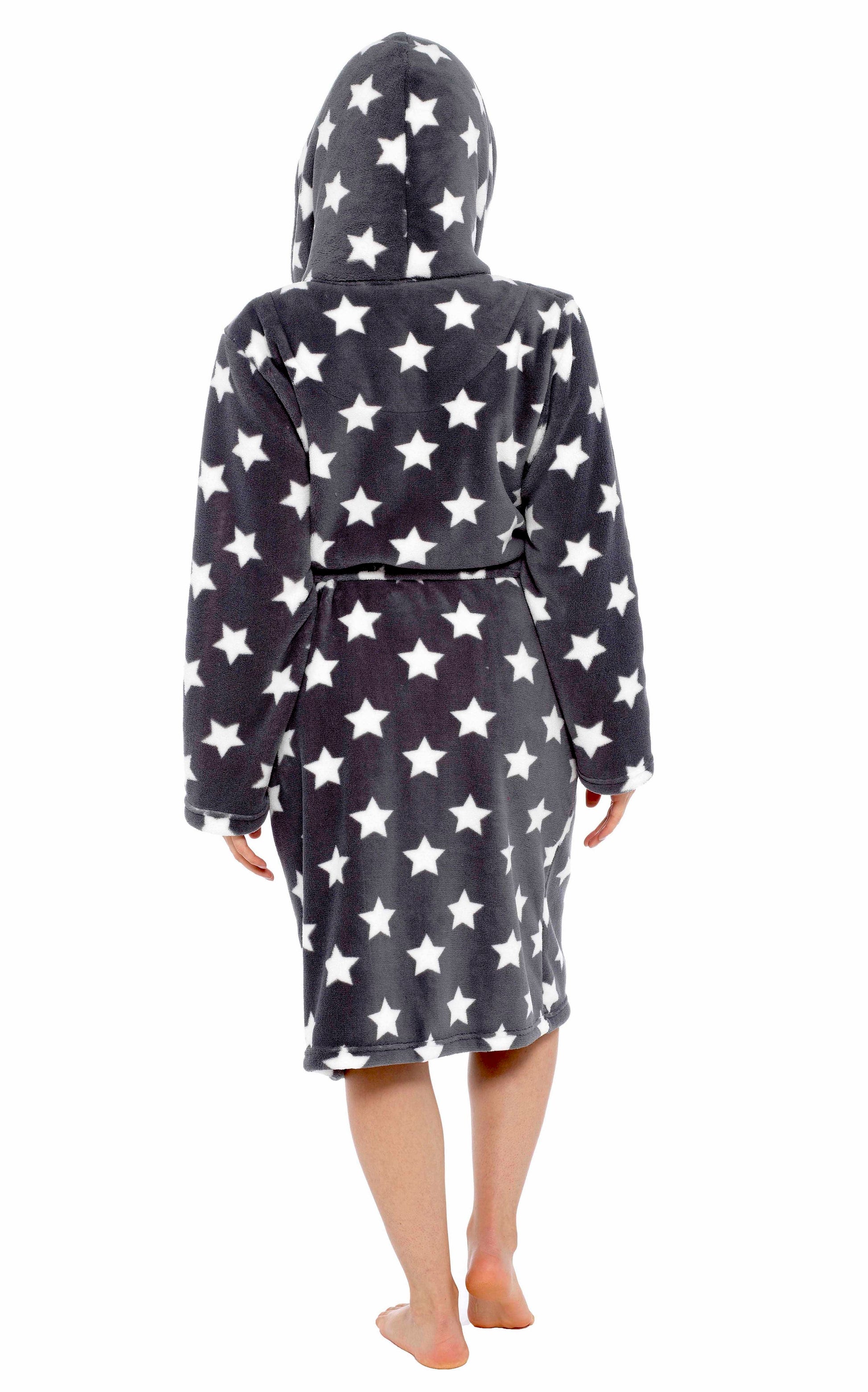 Stars Plush Fleece Hooded Robe Dressing Gown With Reversible Sherpa Lining Daisy Dreamer Dressing Gown