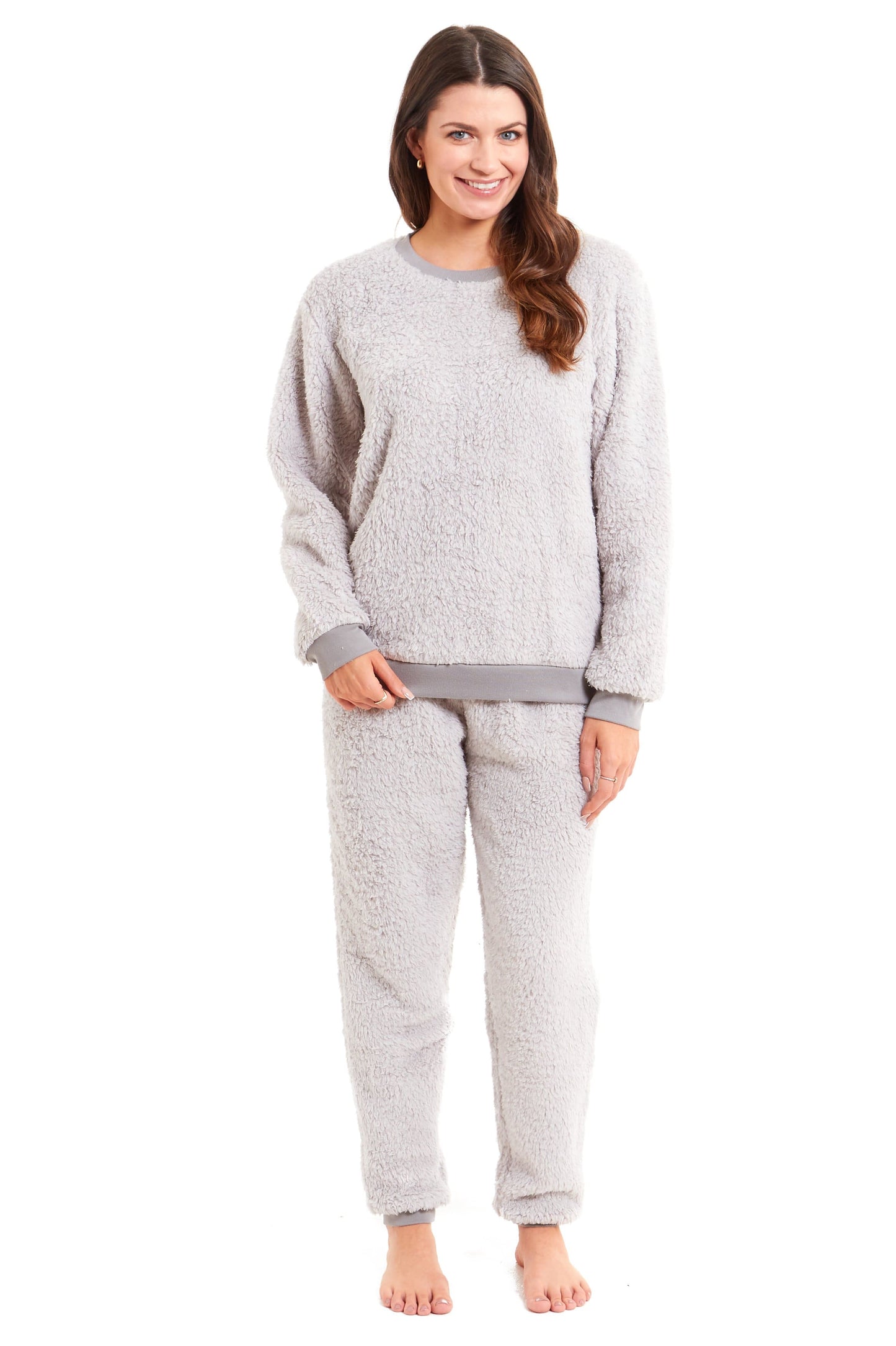 Teddy Fleece Lounge Set Fluffy Cosy Crew Neck Pyjama SMALL | UK 8-10 / GREY Daisy Dreamer Pyjamas