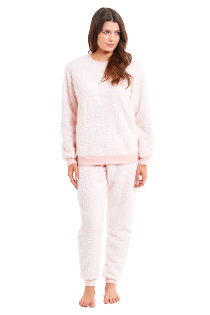 Teddy Fleece Lounge Set Fluffy Cosy Crew Neck Pyjama SMALL | UK 8-10 / PINK Daisy Dreamer Pyjamas