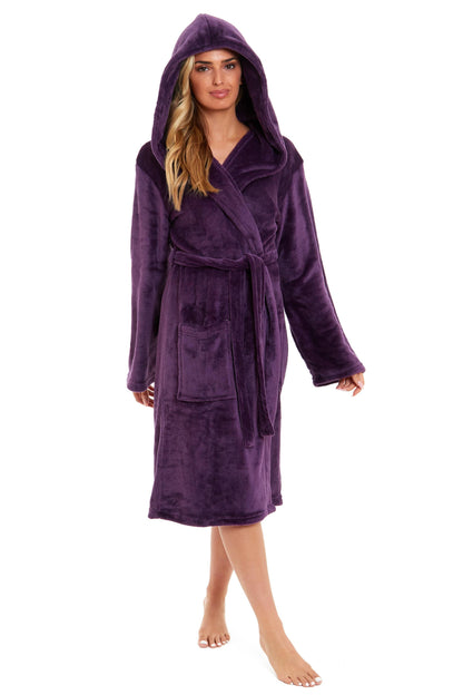 Super Soft Plush Fleece Hooded Dressing Gown SMALL | UK 8-10 / PURPLE Daisy Dreamer Dressing Gown